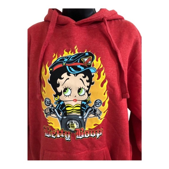 Betty Boop red fire flame motorcycle riding Betty hoodie size large brand new - Picture 6 of 12